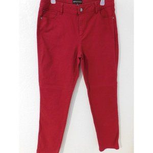 Dana Buchman Women's Size 12 Solid Red Straight Leg Zip Denim Jeans
